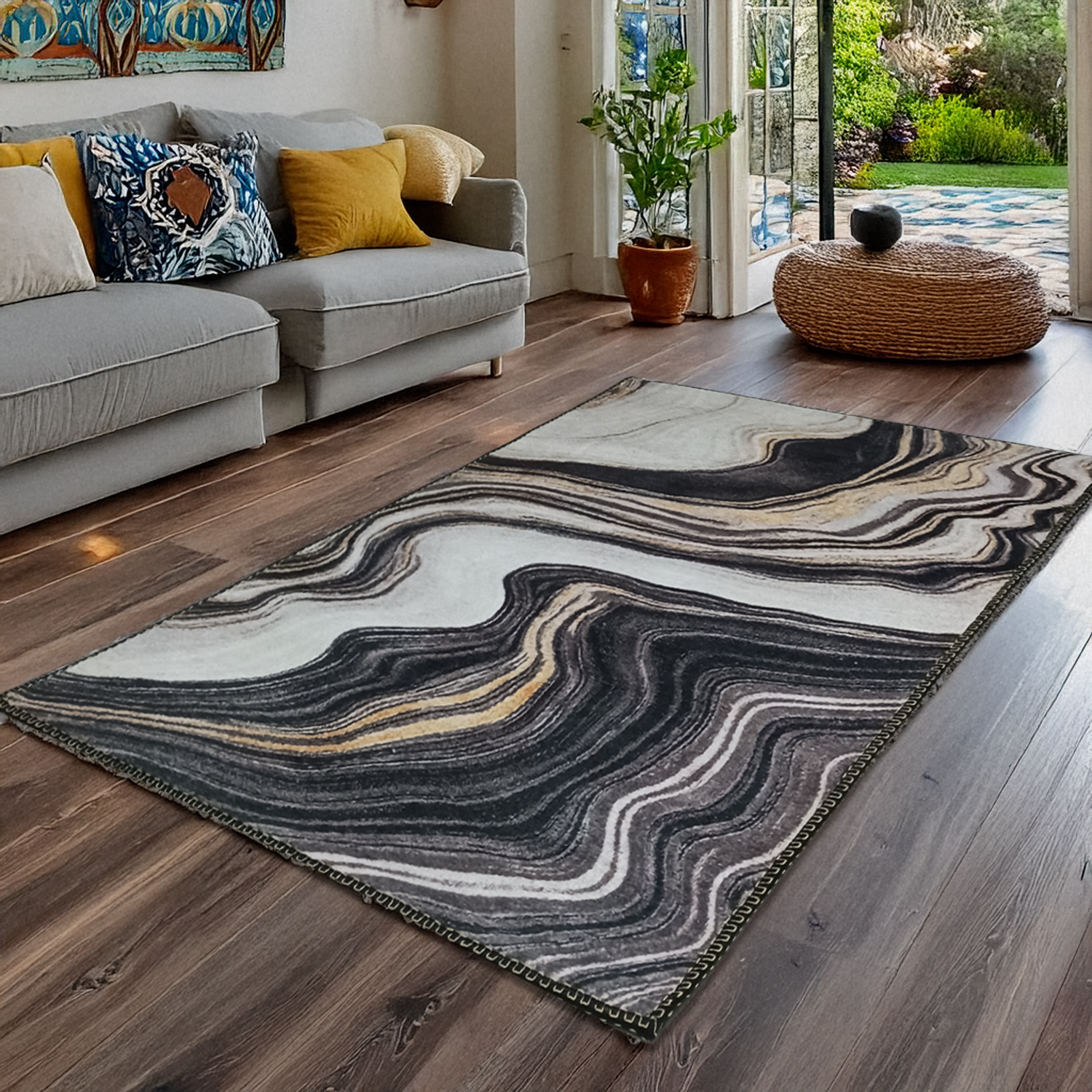 Avioni Faux Silk Carpet for a Stylish and Modern Living Room Marble Look theme | Durable and Washable