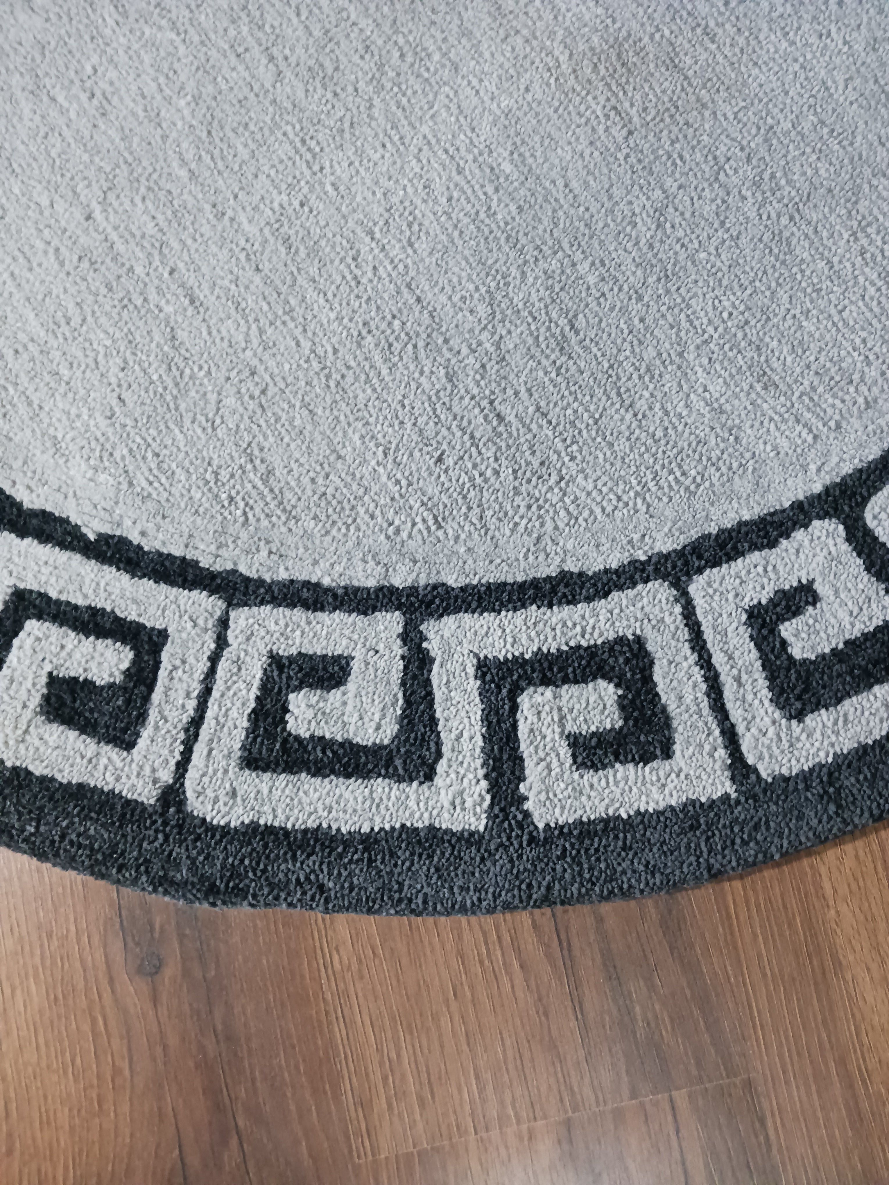 Avioni Home Atlas Collection - Greek Style Microfiber Round Carpet In Light and Dark Grey | Soft, Non-Slip, Easy to Clean