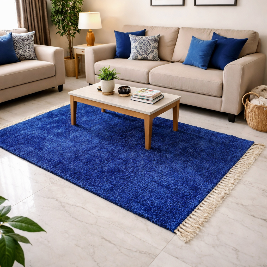 Clearance Sale-Avioni Carpets for Living Room – Wevani Collection Blue Solid Carpet/Rug – 90cm x 150cm (~3×5 Feet)