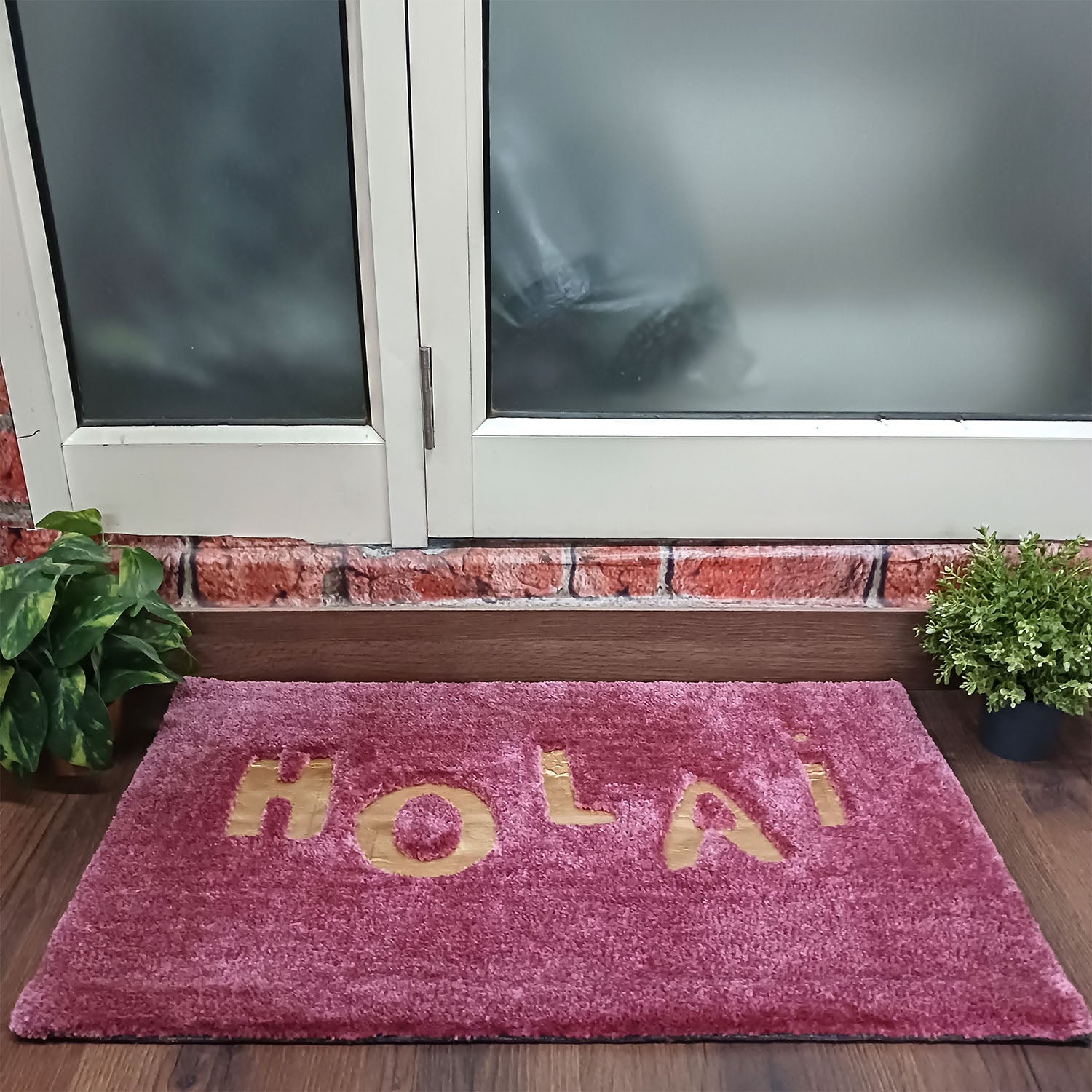 Avioni Divine Collection | Luxury Golden Touch Tufted Rug In "HOLA" (Spanish Greeting) Soft And Plush Handmade Door Mats | Pooja Mats | BathMats -45 cmsx 75 cms