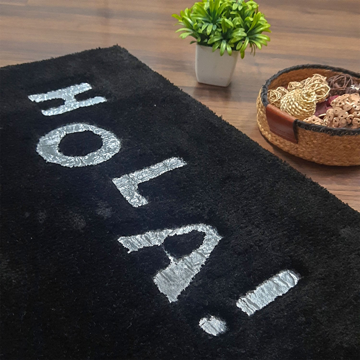 Avioni Divine Collection | Luxury Golden Touch Tufted Rug In "HOLA" (Spanish Greeting) Soft And Plush Handmade Door Mats | Pooja Mats | BathMats -45 cmsx 75 cms