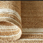 Jute (Natural and Bleached Jute) Handmade Braided Oval Shaped Rugs | Natural & White Double Border Jute Area Rug | Avioni- Premium Collection