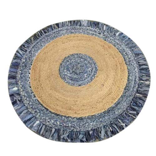 Denim With Jute Designer Carpet – Braided Area Rugs – Round Rug Handmade- Avioni