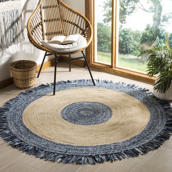 Denim With Jute Designer Carpet – Braided Area Rugs – Round Rug Handmade- Avioni