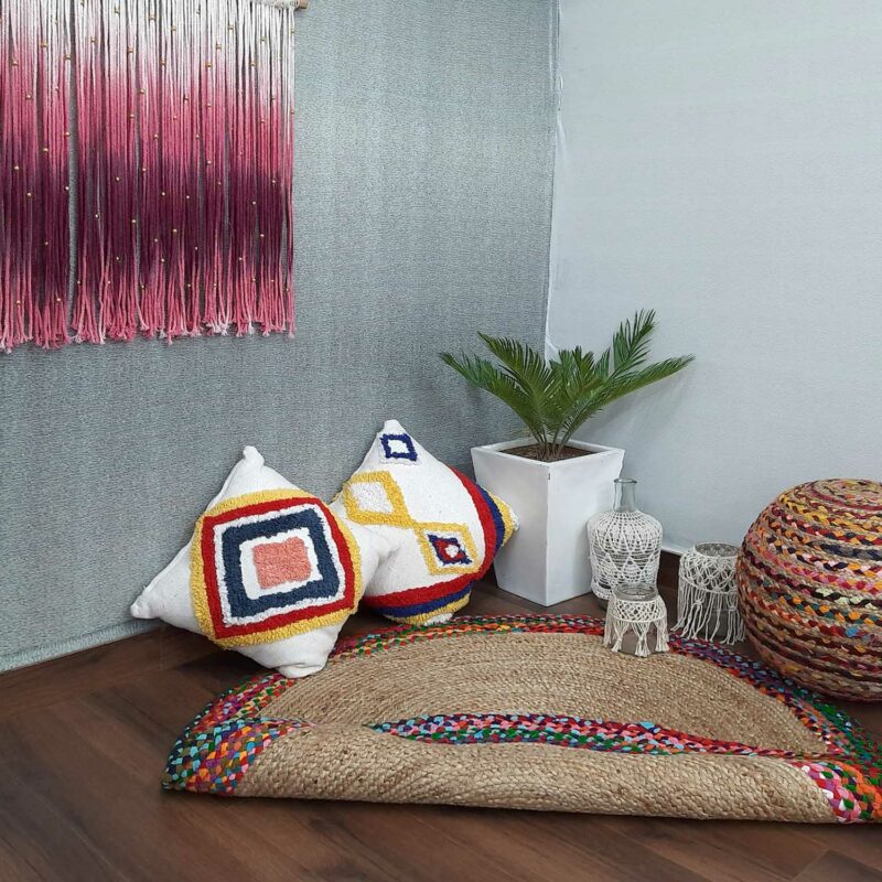 Jute And Cotton Chindi Border Carpets – Braided Area Rugs – Round Rug Handmade – Avioni