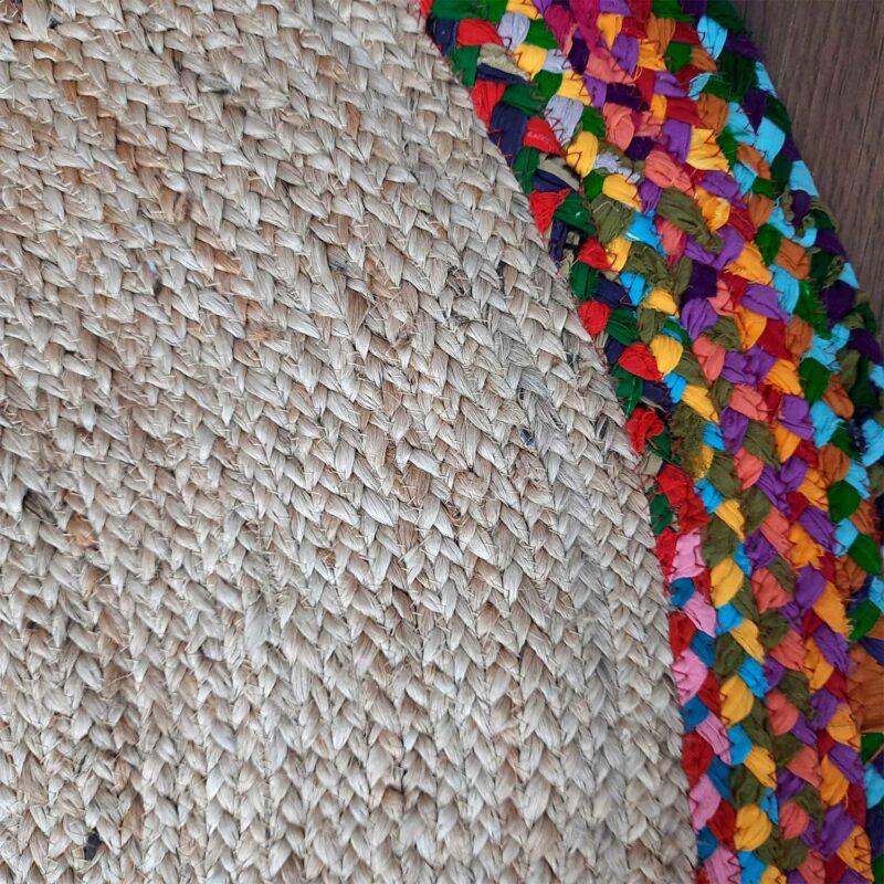 Jute And Cotton Chindi Border Carpets – Braided Area Rugs – Round Rug Handmade – Avioni