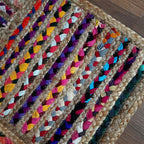 Avioni Home Contemporary Collection| Eco-friendly Recycled Chindi And Jute & Jute Handmade Braided Area Rug | Multiple Square Design | Multiple Sizes