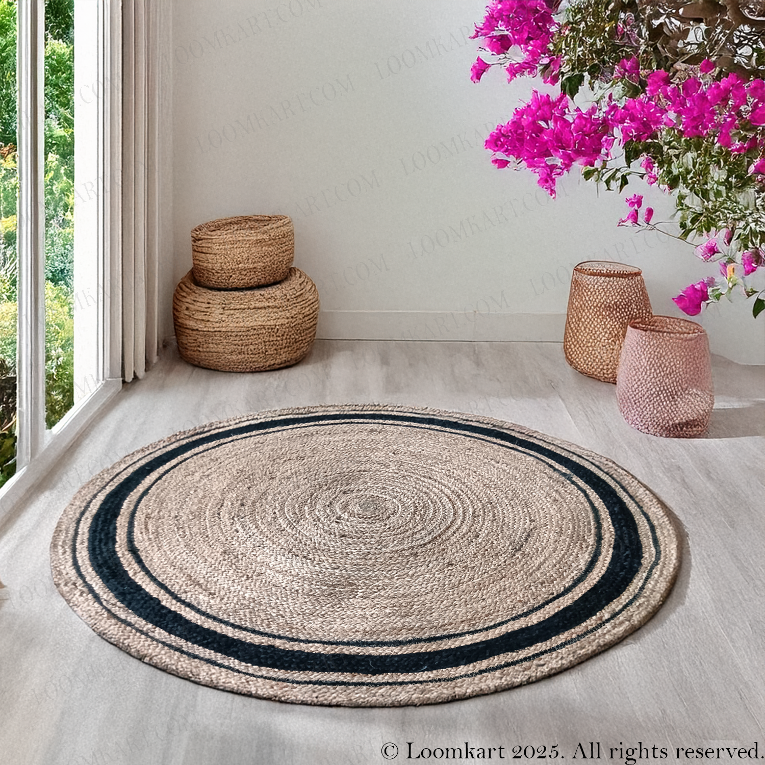 Avioni Natural Jute With Black Border Braided Carpet Eco Friendly-Multicolour Boho Collection-Multiple Sizes