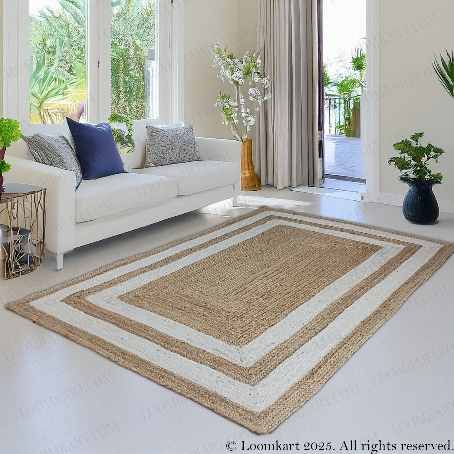 Jute (Natural and Bleached Jute) Handmade Braided Rugs | Natural & White Double Border Jute Area Rug | Avioni- Premium Collection