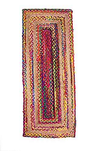 Braided Rug in Ecofriendly Recycled Cotton Chindi and Jute – Colorful Contemporary Design – Perfect for Hallway or Bedside – 55cm x 137cm (~22″ x 55″) – Avioni