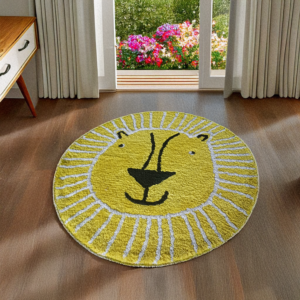 Avioni Exclusive Cute Lion Cartoon Shaggy Soft Faux Fur (MicroPolyester) Carpet – 130 cm