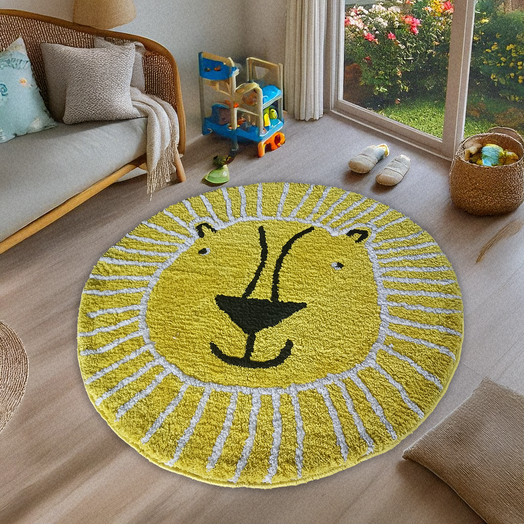 Avioni Exclusive Cute Lion Cartoon Shaggy Soft Faux Fur (MicroPolyester) Carpet – 130 cm