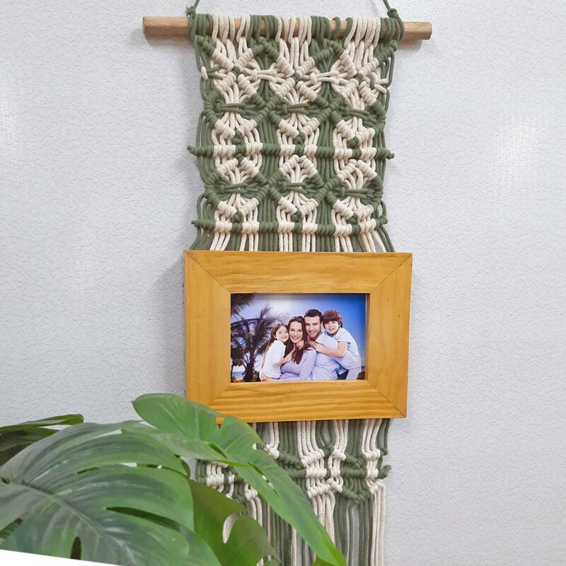 Avioni Home Boho Collection – Beautifully Hand Knotted Coloured Macrame Hanging With 21×25 Cms (8×10 Inch)Pine wood