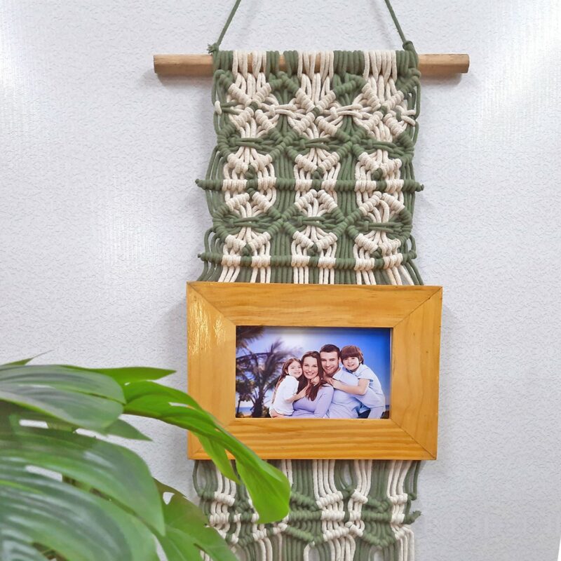 Avioni Home Boho Collection – Beautifully Hand Knotted Coloured Macrame Hanging With 21×25 Cms (8×10 Inch)Pine wood