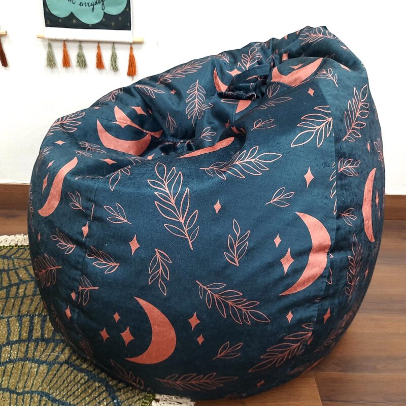 BIGMO Moon & Leaves Pattern Bean Bags XXL Velvet Very Luxurious Soft Touch and Easy to Wash – Separate Inner – With Beans