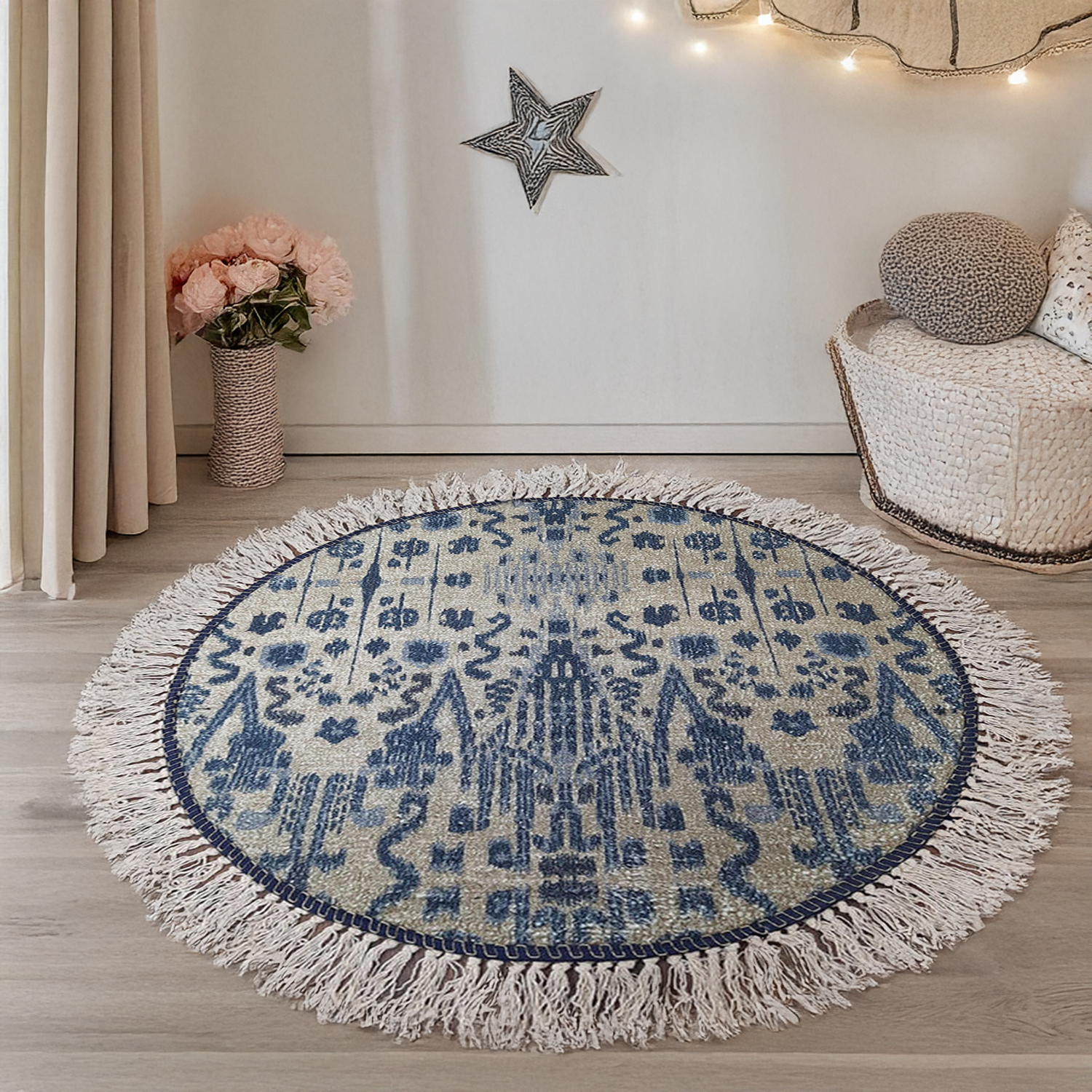 Avioni Kids Faux Silk Contemporary Round Blue Carpet – Magic Castle Abstract