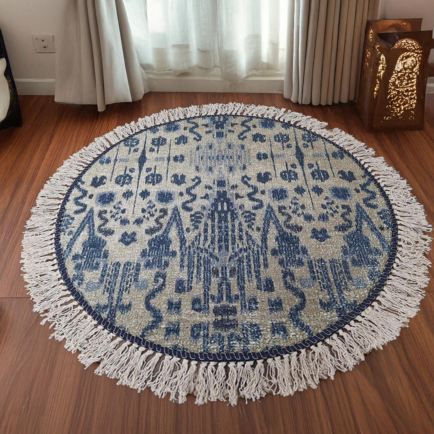 Avioni Kids Faux Silk Contemporary Round Blue Carpet – Magic Castle Abstract