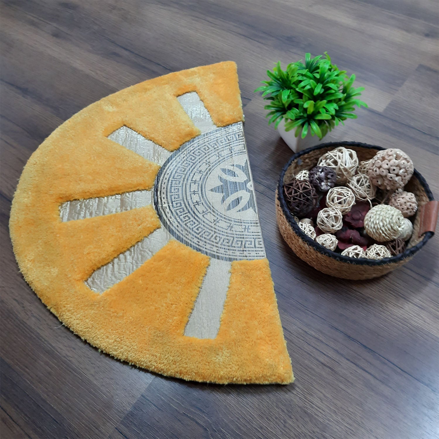 Avioni Divine Collection | Luxury Golden/Silver Touch Tufted Rug In Brightening Sun Soft And Plush Handmade Door Mats | Pooja Mats | BathMats -45 cms x 75 cms