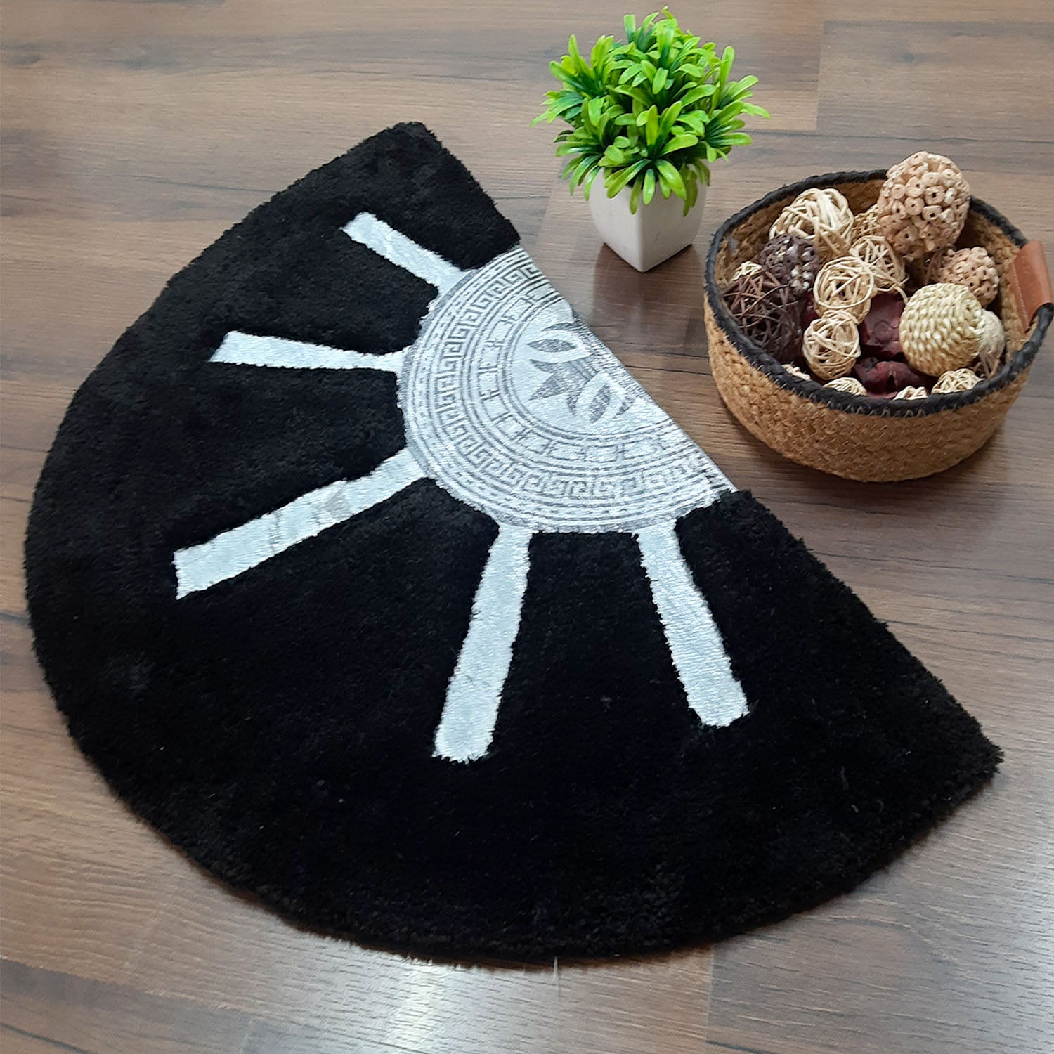 Avioni Divine Collection | Luxury Golden/Silver Touch Tufted Rug In Brightening Sun Soft And Plush Handmade Door Mats | Pooja Mats | BathMats -45 cms x 75 cms