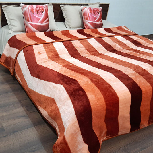 Double Bed Soft Mink Blankets Brown Zig-Zag For Mild winters