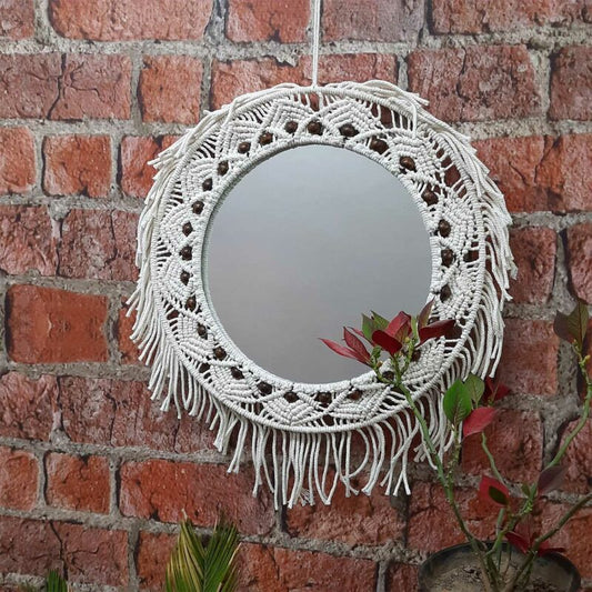 Avioni Home Boho Collection – Mirror in Macramé With Beads -45×40 cms