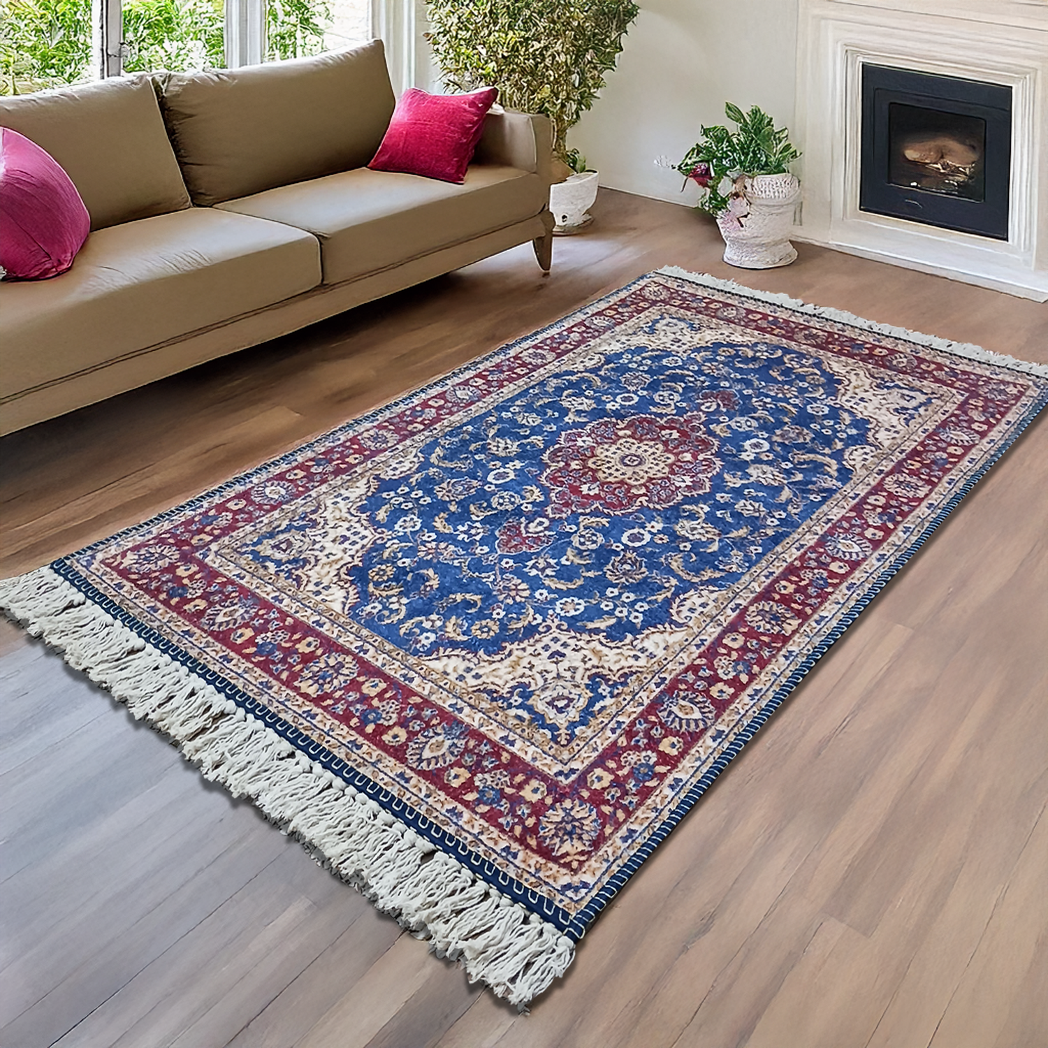 Silk Carpet Persian Design Collection Red and Blue – Living Room Rug -Avioni