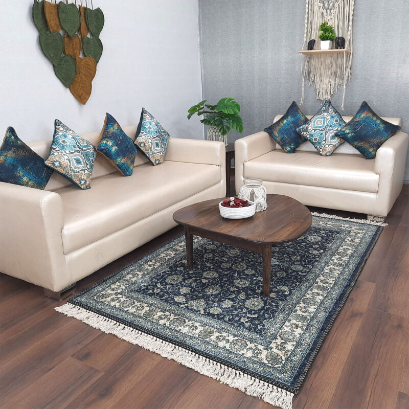 Faux Silk Carpet Beautiful Persian Design in Black – Carpet for Living Room – Avioni