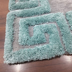 Avioni Atlas Collection- Micro Grey with 3D Aqua Designer Border -Different Sizes Shaggy Fluffy Rugs and Carpet for Living Room