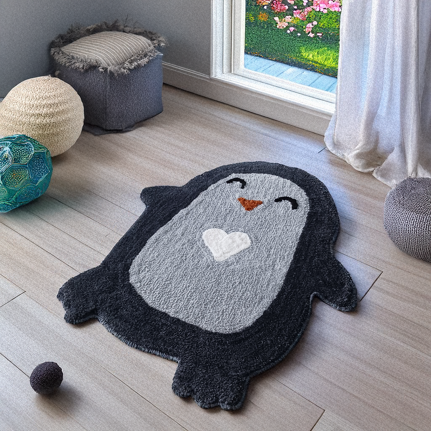 Penguin Cartoon Kids Rug – Buy Washable, Anti-Slip Carpet for Playroom- 60 cm x 90 cm