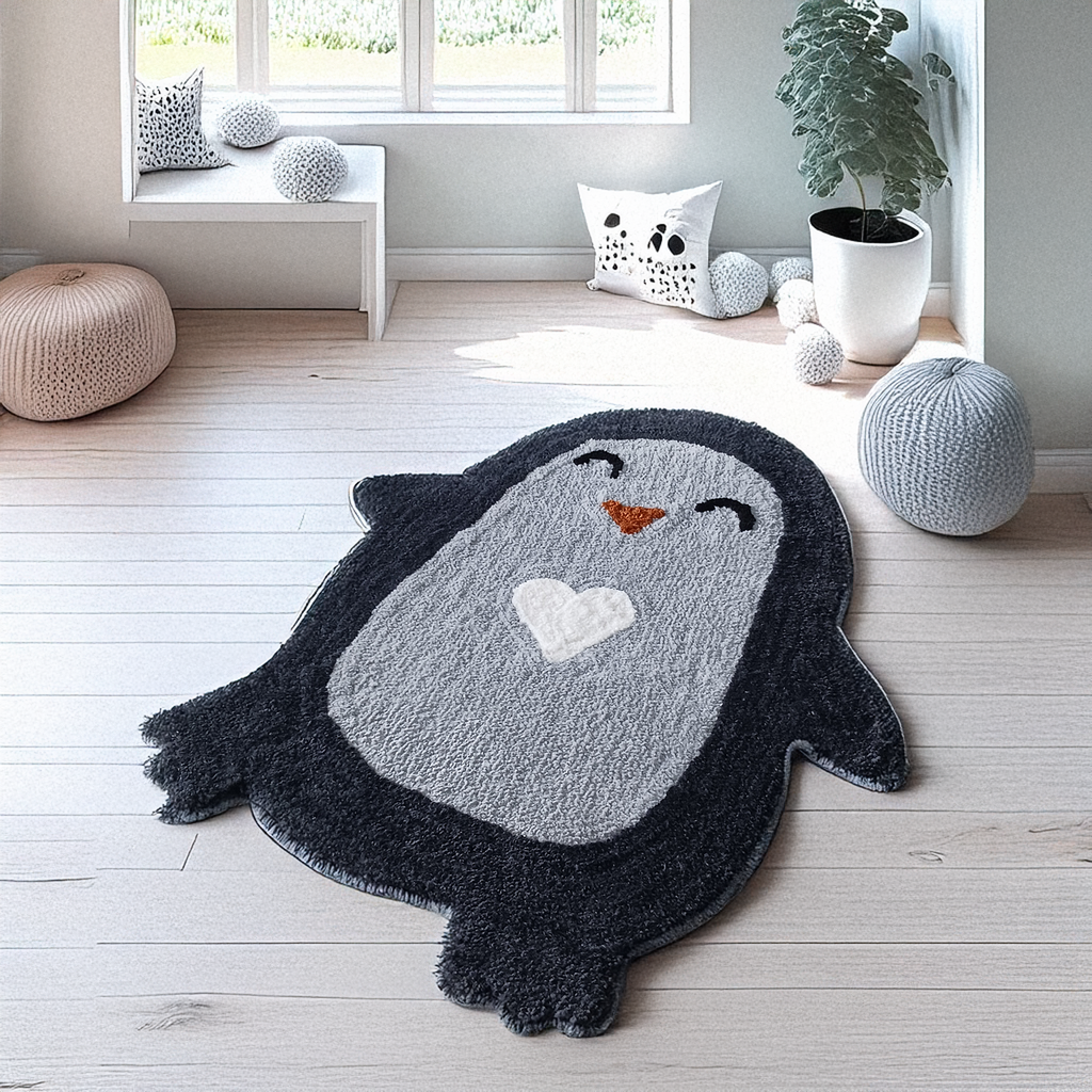 Penguin Cartoon Kids Rug – Buy Washable, Anti-Slip Carpet for Playroom- 60 cm x 90 cm