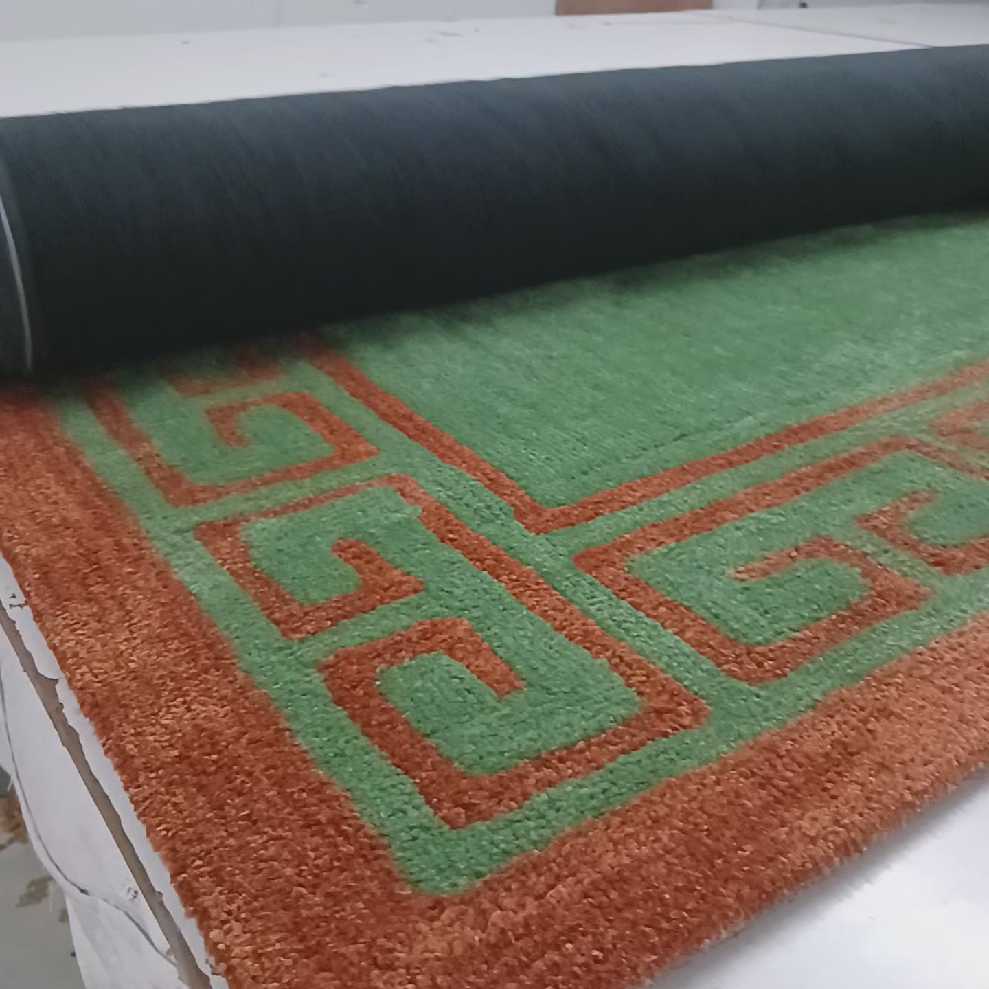 Avioni Luxury Collection- Plush Luxury Green and Golden Mustard Carpet with Greek Border Design -Different Sizes- Carpet for Living Room