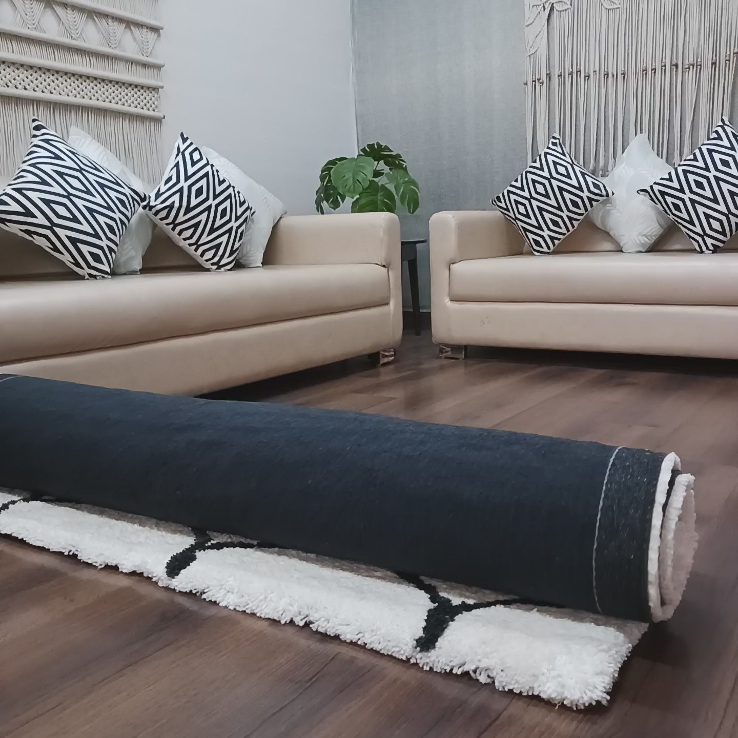 Avioni Atlas Collection- Micro Moroccan Lattice Carpets In Cream And Gray-Different Sizes