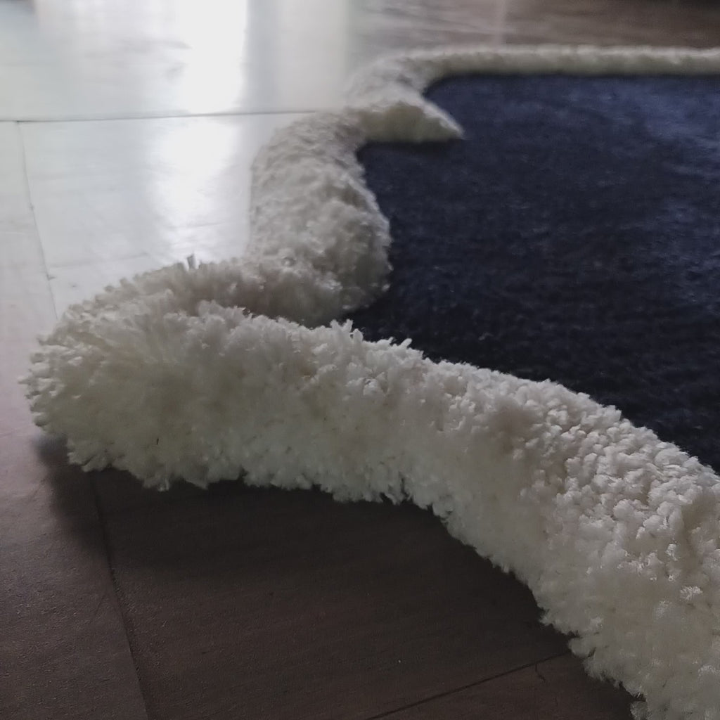 Avioni Luxury Collection- Plush Luxury Navy and White 3D Border Carpet for Living / Bed Room