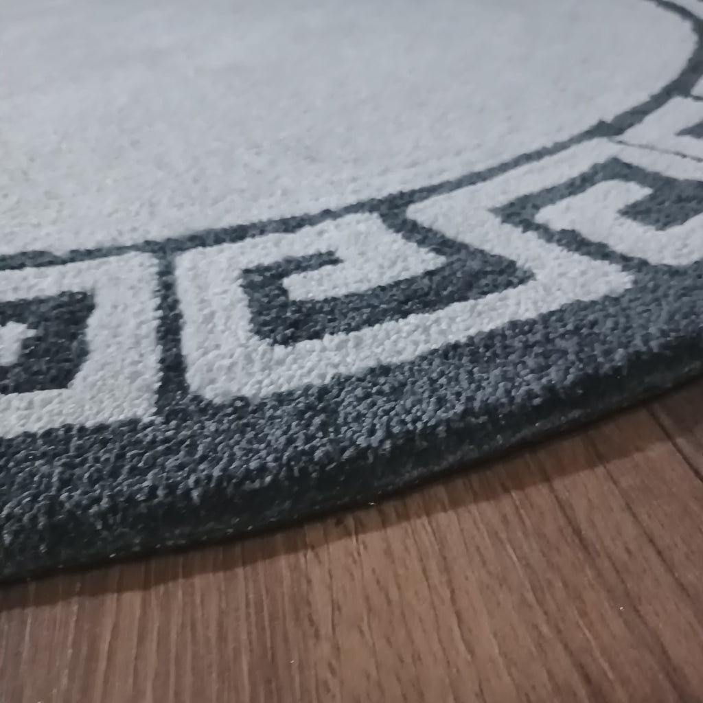 Avioni Home Atlas Collection - Greek Style Microfiber Round Carpet In Light and Dark Grey | Soft, Non-Slip, Easy to Clean