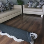 Avioni Luxury Collection- Plush Luxury Navy and White 3D Floral Border Carpet for Living / Bed Room