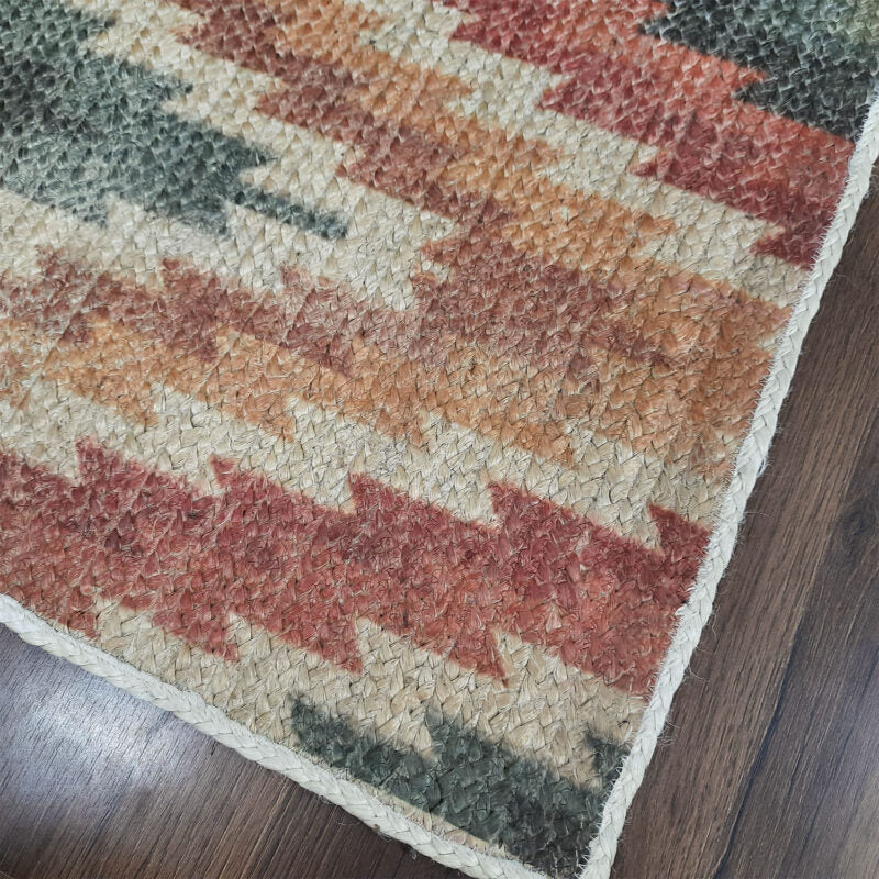 Avioni Kilim Design Inspired Natural Jute Rug with Cotton Backing