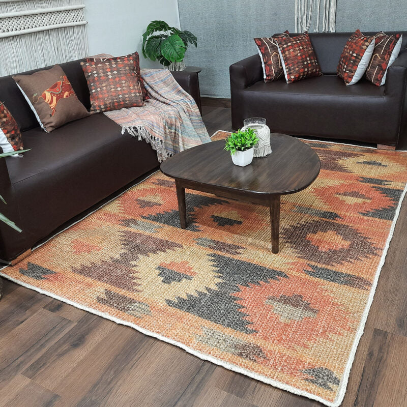 Avioni Kilim Design Inspired Natural Jute Rug with Cotton Backing