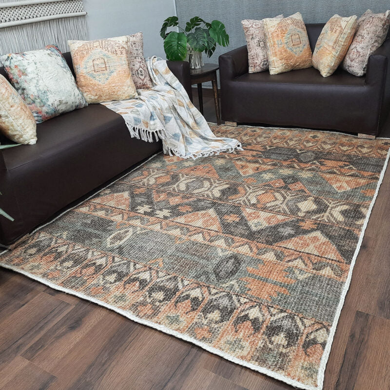 Avioni Kilim Design Inspired Natural Jute Rug with Cotton Backing | Multiple Sizes Available