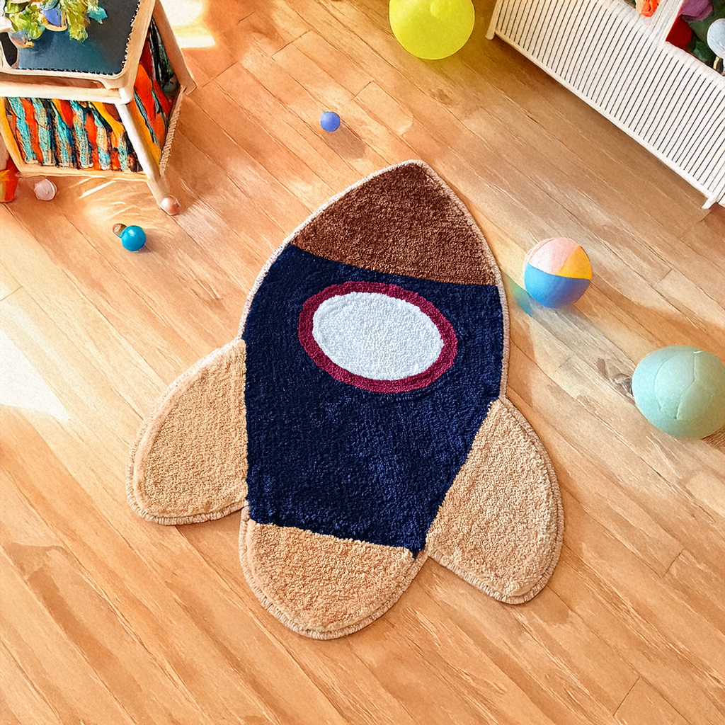 Rocket Theme Kids Rug – Buy Washable Carpet for Your Space- Loving Kids-60 cm x 90 cm