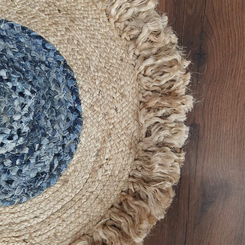 Avioni Home Contemporary Collection – Eco-friendly Jute With Jeans Floral Handmade Braided Area Rug