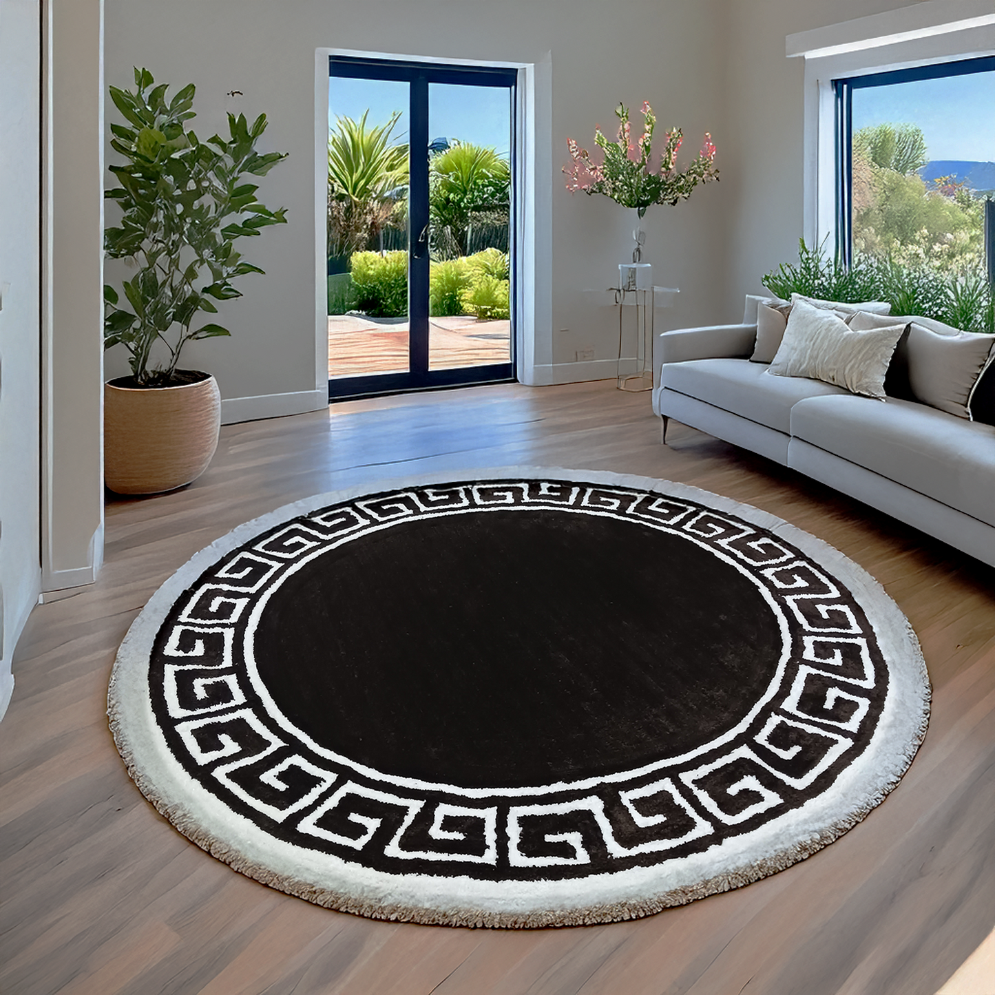 Avioni Home Atlas Collection Greek Style Microfiber Round Carpet
