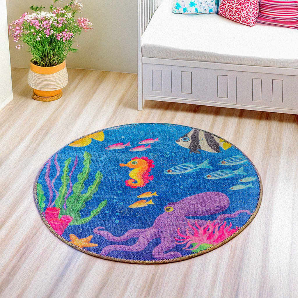 Avioni Carpet For Kids Room – Round -Ocean Blue
