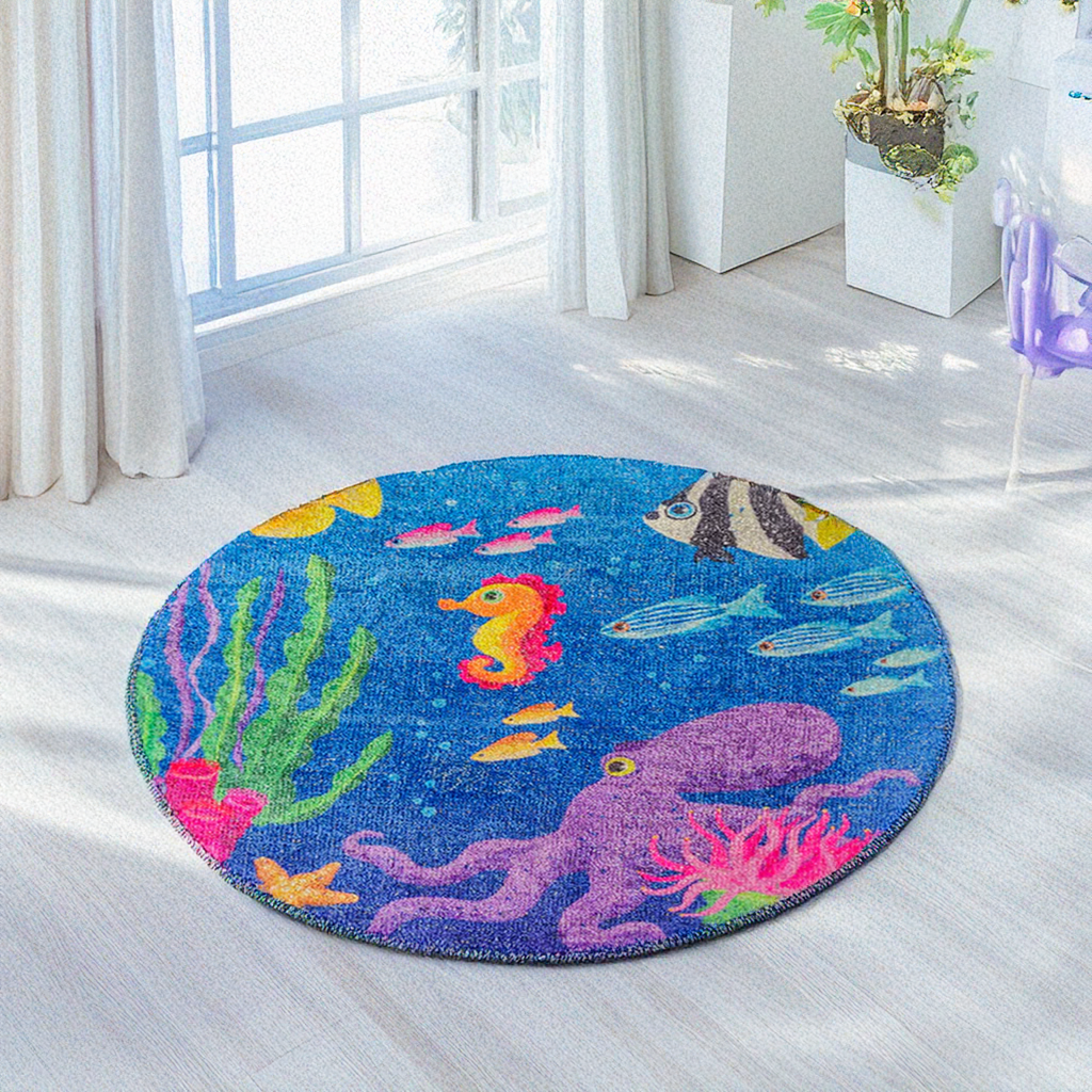 Avioni Carpet For Kids Room – Round -Ocean Blue