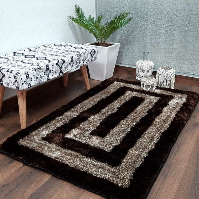 Avioni Shaggy Carpets in Beautiful Coffee Squares Modern Pattern