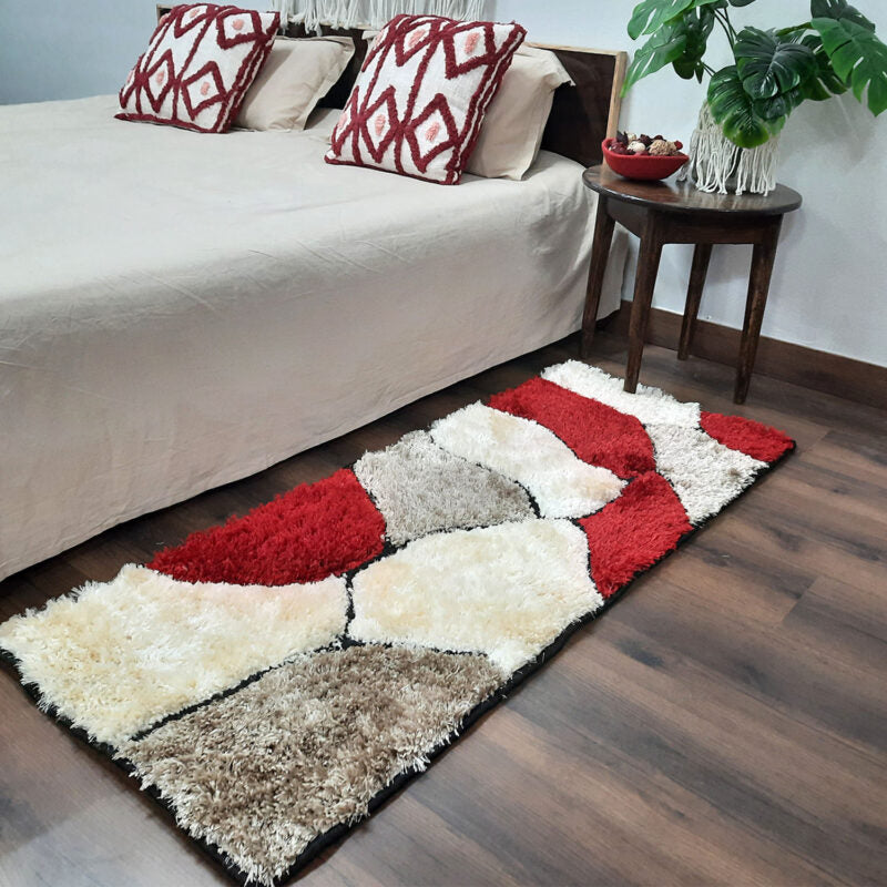 Handloom Shaggy Red Stones Premium Bedside Carpet (55cm x 137cm (~22″ x 55″)) By Avioni