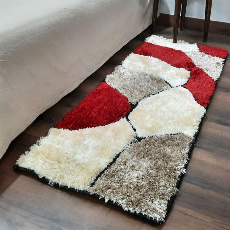 Handloom Shaggy Red Stones Premium Bedside Carpet (55cm x 137cm (~22″ x 55″)) By Avioni