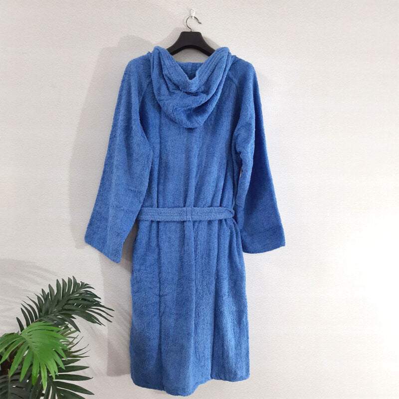Avioni by Loomkart  | Very Fine Export Quality Bath Robes in Blue With Hood in Avioni Zip-Packing Unisex