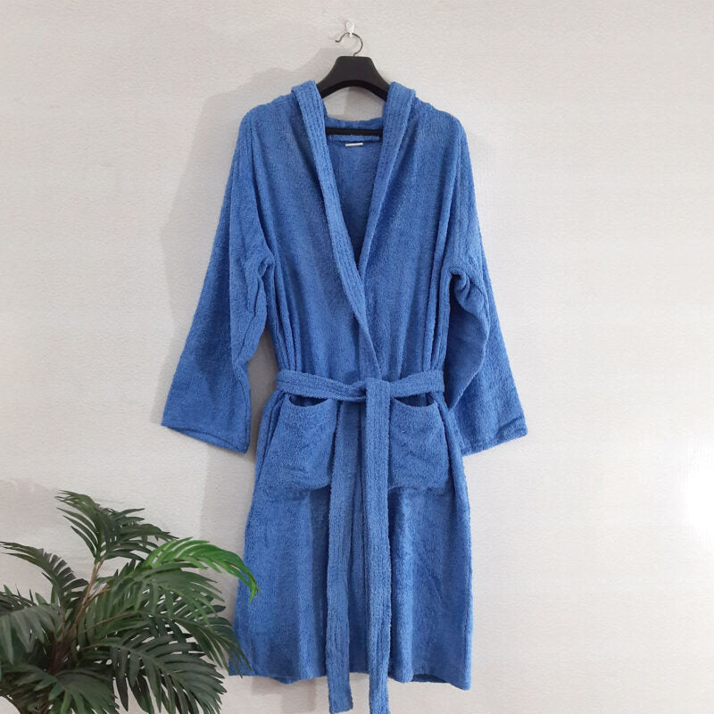Price Drop | Loomkart Very Fine Export Quality Bath Robes in Blue With Hood in Avioni Zip-Packing Unisex