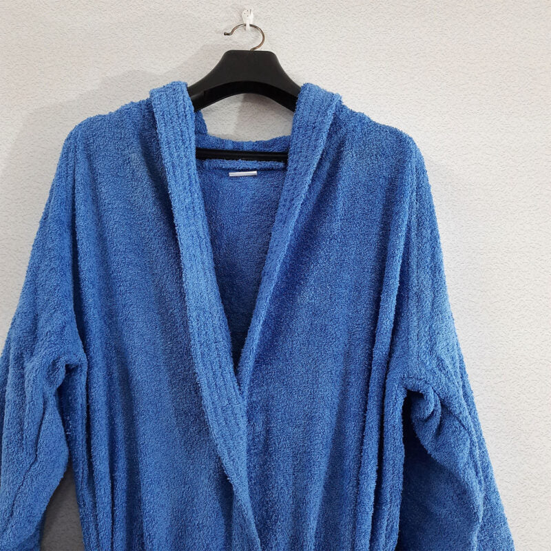 Avioni by Loomkart  | Very Fine Export Quality Bath Robes in Blue With Hood in Avioni Zip-Packing Unisex