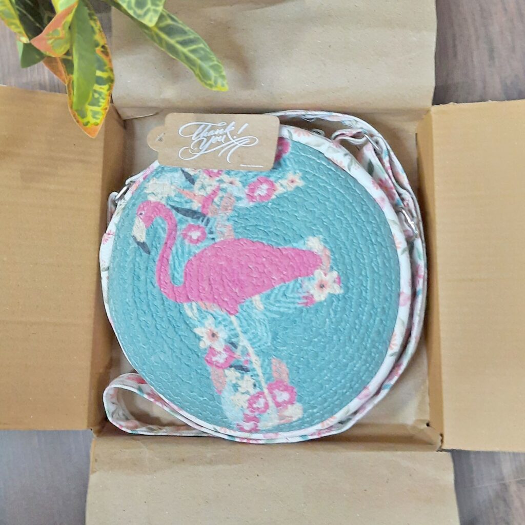 Premium Sling Bag for Women, Avioni Fashion Shoulder Bag, Bohemian Style-Flamingo , Braided Sides Round Sling Bag, Perfect For Gifts and Traveling-25 cms Diameter